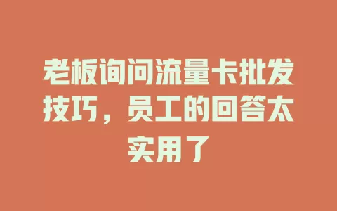 老板询问流量卡批发技巧，员工的回答太实用了