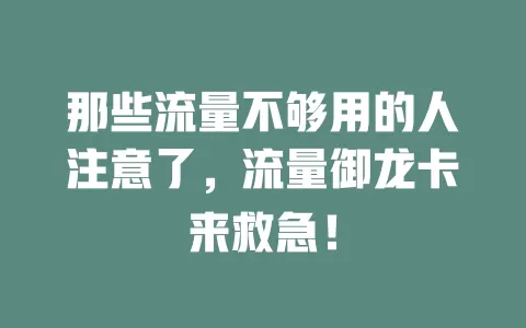 那些流量不够用的人注意了，流量御龙卡来救急！