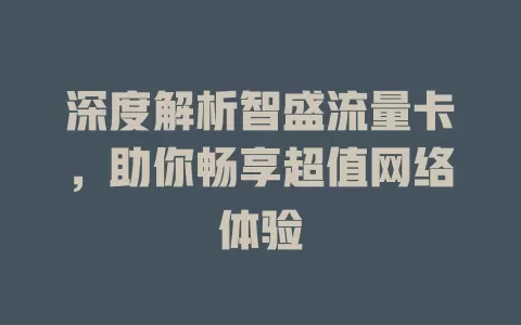 深度解析智盛流量卡，助你畅享超值网络体验