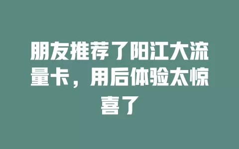 朋友推荐了阳江大流量卡，用后体验太惊喜了