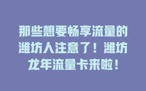 那些想要畅享流量的潍坊人注意了!潍坊龙年流量卡来啦!