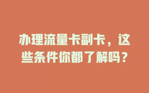 办理流量卡副卡，这些条件你都了解吗？