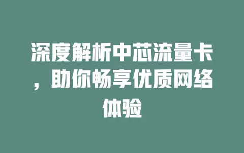 深度解析中芯流量卡，助你畅享优质网络体验