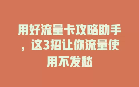 用好流量卡攻略助手，这3招让你流量使用不发愁