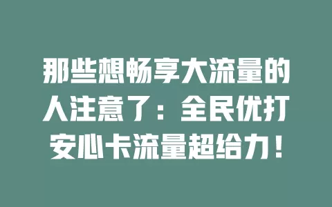 那些想畅享大流量的人注意了：全民优打安心卡流量超给力！