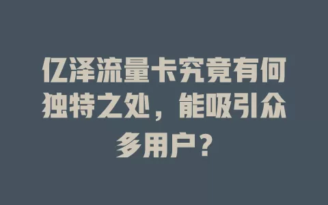 亿泽流量卡究竟有何独特之处，能吸引众多用户？