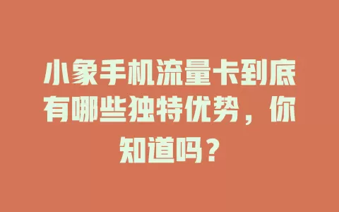小象手机流量卡到底有哪些独特优势，你知道吗？