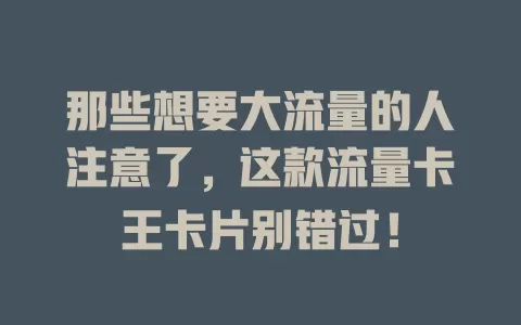 那些想要大流量的人注意了，这款流量卡王卡片别错过！