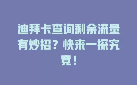 迪拜卡查询剩余流量有妙招？快来一探究竟！