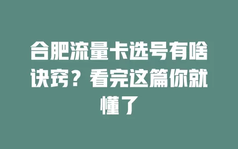 合肥流量卡选号有啥诀窍？看完这篇你就懂了