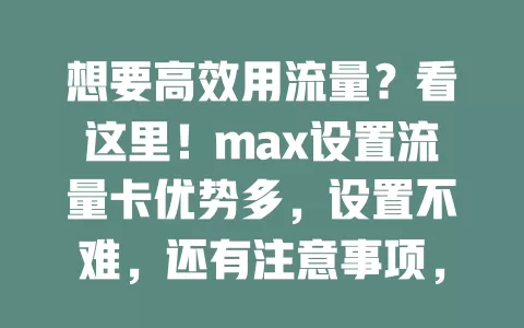 想要高效用流量？看这里！max设置流量卡优势多，设置不难，还有注意事项，让它为生活工作添便利