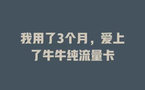 我用了3个月，爱上了牛牛纯流量卡