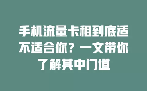 手机流量卡租到底适不适合你？一文带你了解其中门道
