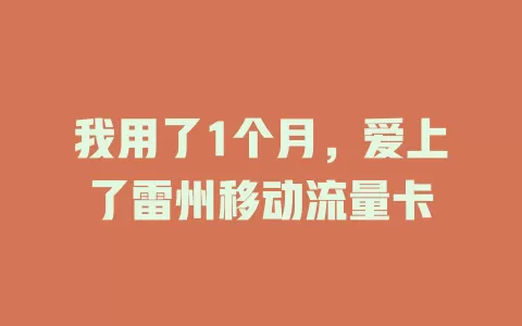 我用了1个月，爱上了雷州移动流量卡