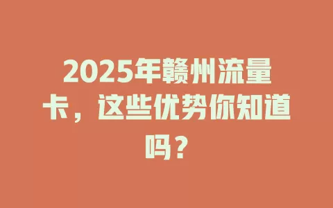2025年赣州流量卡，这些优势你知道吗？