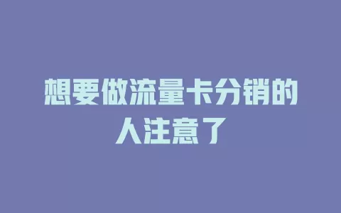 想要做流量卡分销的人注意了