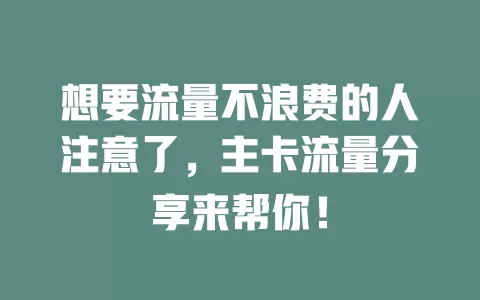 想要流量不浪费的人注意了,主卡流量分享来帮你!