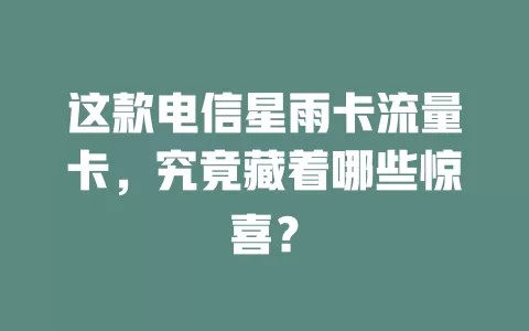 这款电信星雨卡流量卡，究竟藏着哪些惊喜？