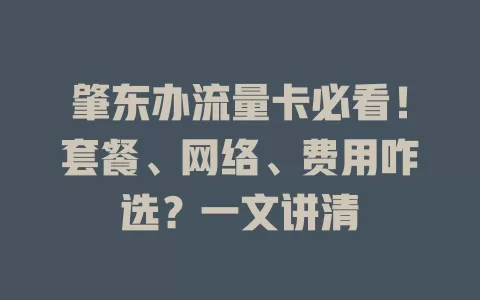 肇东办流量卡必看！套餐、网络、费用咋选？一文讲清