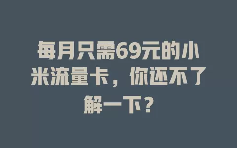 每月只需69元的小米流量卡，你还不了解一下？
