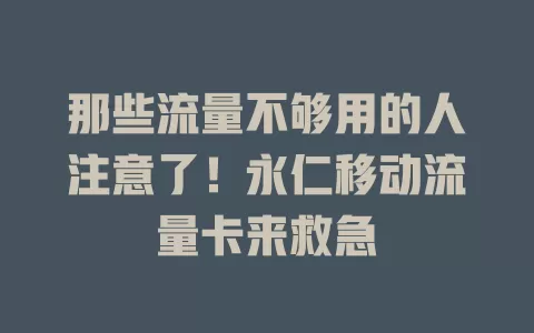 那些流量不够用的人注意了！永仁移动流量卡来救急