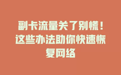 副卡流量关了别慌！这些办法助你快速恢复网络
