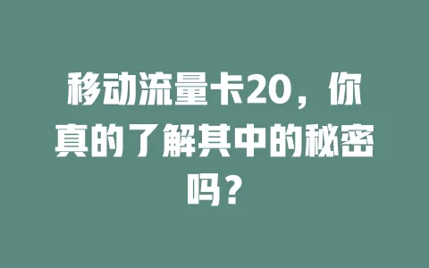 移动流量卡20，你真的了解其中的秘密吗？