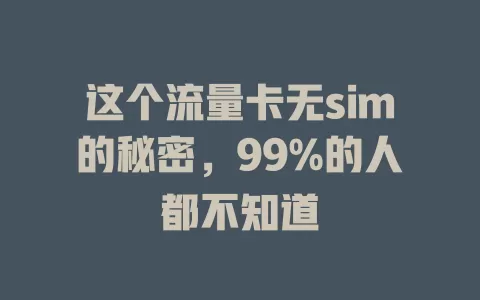 这个流量卡无sim的秘密，99%的人都不知道