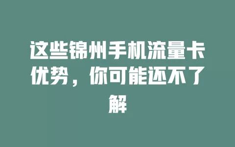 这些锦州手机流量卡优势，你可能还不了解