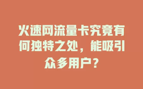 火速网流量卡究竟有何独特之处，能吸引众多用户？