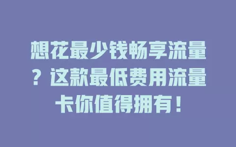 想花最少钱畅享流量？这款最低费用流量卡你值得拥有！