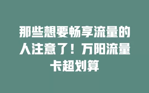 那些想要畅享流量的人注意了！万阳流量卡超划算