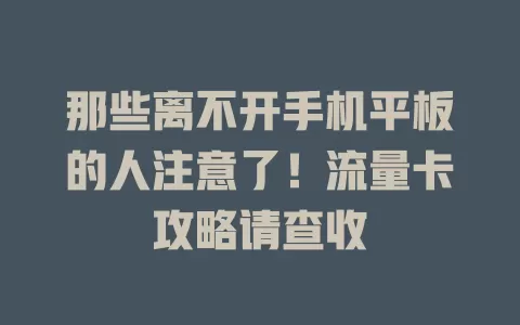 那些离不开手机平板的人注意了！流量卡攻略请查收