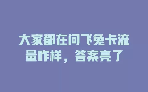大家都在问飞兔卡流量咋样，答案亮了