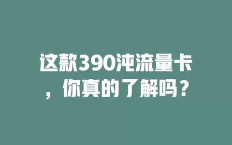 这款390沌流量卡，你真的了解吗？
