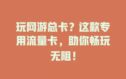 玩网游总卡？这款专用流量卡，助你畅玩无阻！