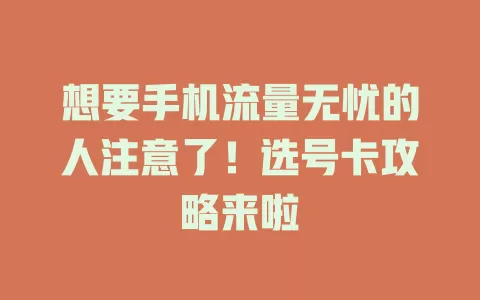 想要手机流量无忧的人注意了！选号卡攻略来啦
