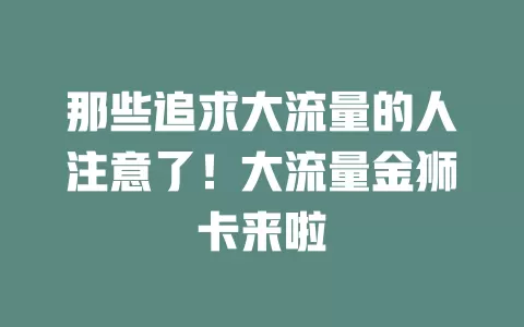 那些追求大流量的人注意了！大流量金狮卡来啦
