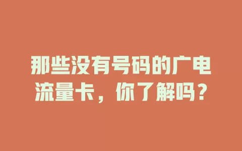 那些没有号码的广电流量卡，你了解吗？