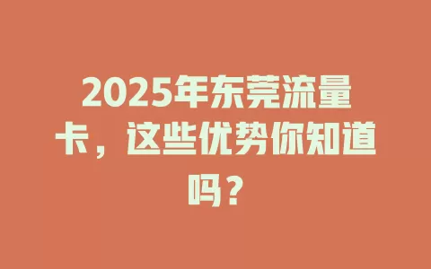2025年东莞流量卡，这些优势你知道吗？