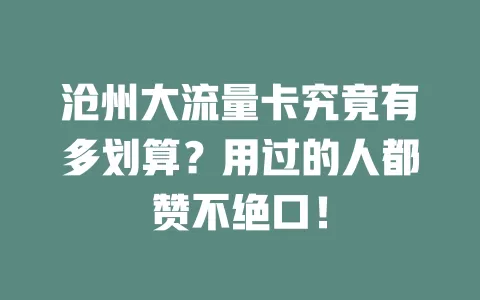 沧州大流量卡究竟有多划算？用过的人都赞不绝口！