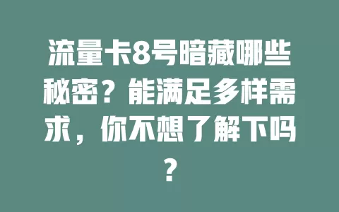 流量卡8号暗藏哪些秘密？能满足多样需求，你不想了解下吗？