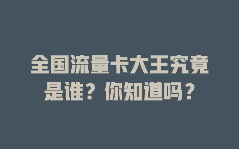 全国流量卡大王究竟是谁？你知道吗？