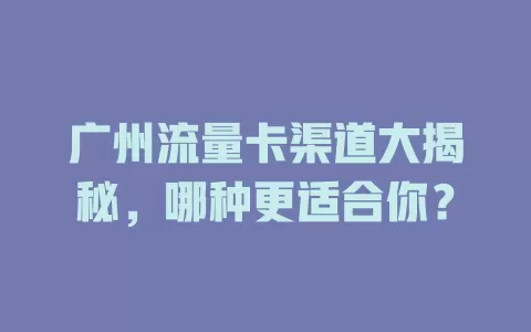 广州流量卡渠道大揭秘，哪种更适合你？