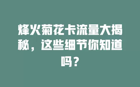 烽火菊花卡流量大揭秘，这些细节你知道吗？