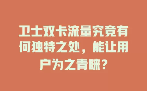 卫士双卡流量究竟有何独特之处，能让用户为之青睐？