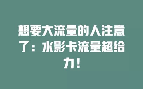 想要大流量的人注意了：水影卡流量超给力！