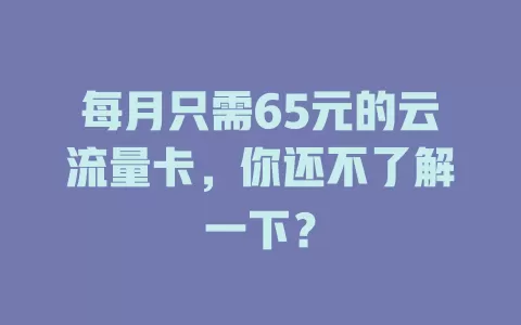 每月只需65元的云流量卡，你还不了解一下？