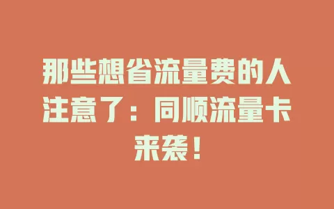 那些想省流量费的人注意了：同顺流量卡来袭！