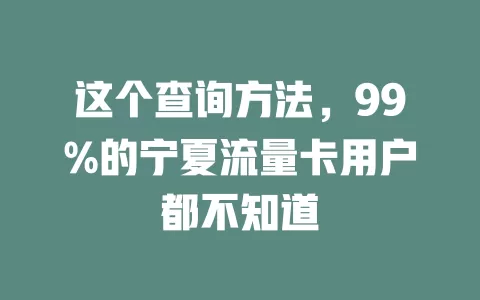 这个查询方法，99%的宁夏流量卡用户都不知道